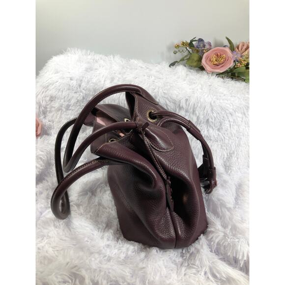 Dooney & Bourke Pebble Grain Tassel Leather Drawstring Bucket Tote Bag Purple - Picture 4 of 9